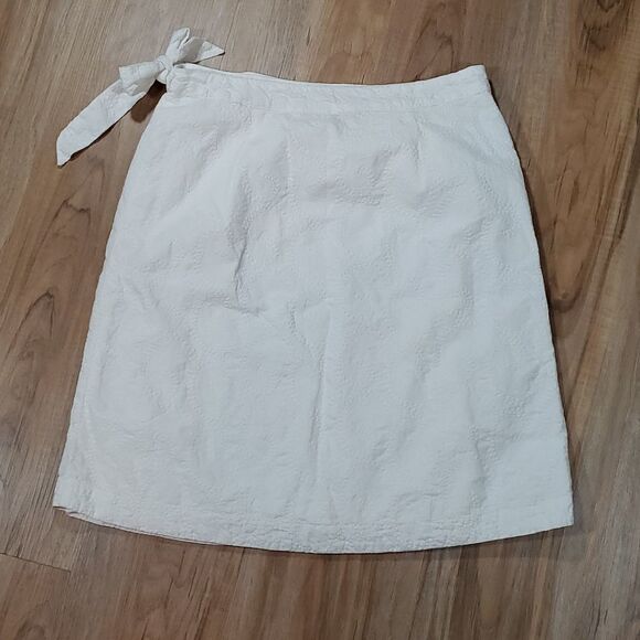 🔺️Tommy Hilfiger White Textured Paisley Print Wrap Belted Skirt Size 6 - Picture 2 of 8